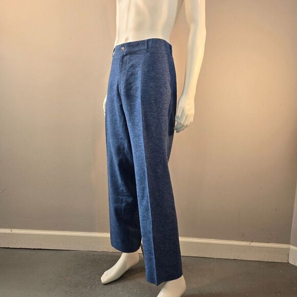 Alan Flusser Pants Heathered Blue Linen Blend Lightweight Size 40 x 30 - Picture 4 of 8